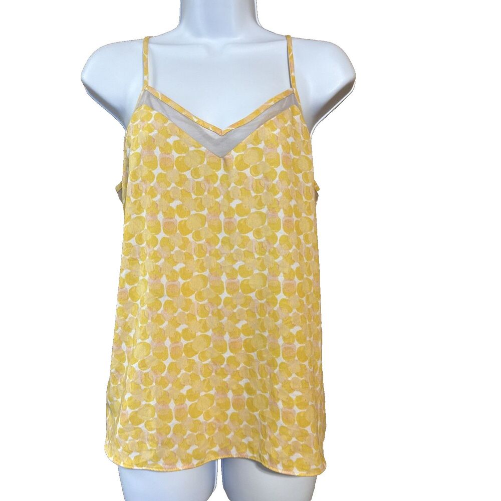 Nine West Canary Yellow Strappy Camisole Sz M lace detail adjustable straps